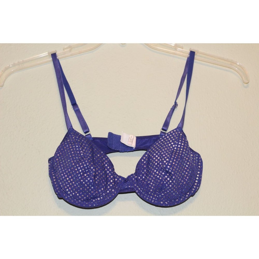 Peeping Tom Bra Size 34B Padded Push-Up Blue with Sparkles RN #95312